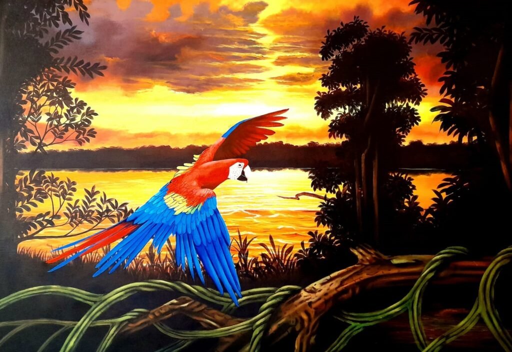 Pintura visionaria de la Amazonía bajo los efectos de la ayahuasca - Ayahuasca para el Mundo - Dennis Inokoshi