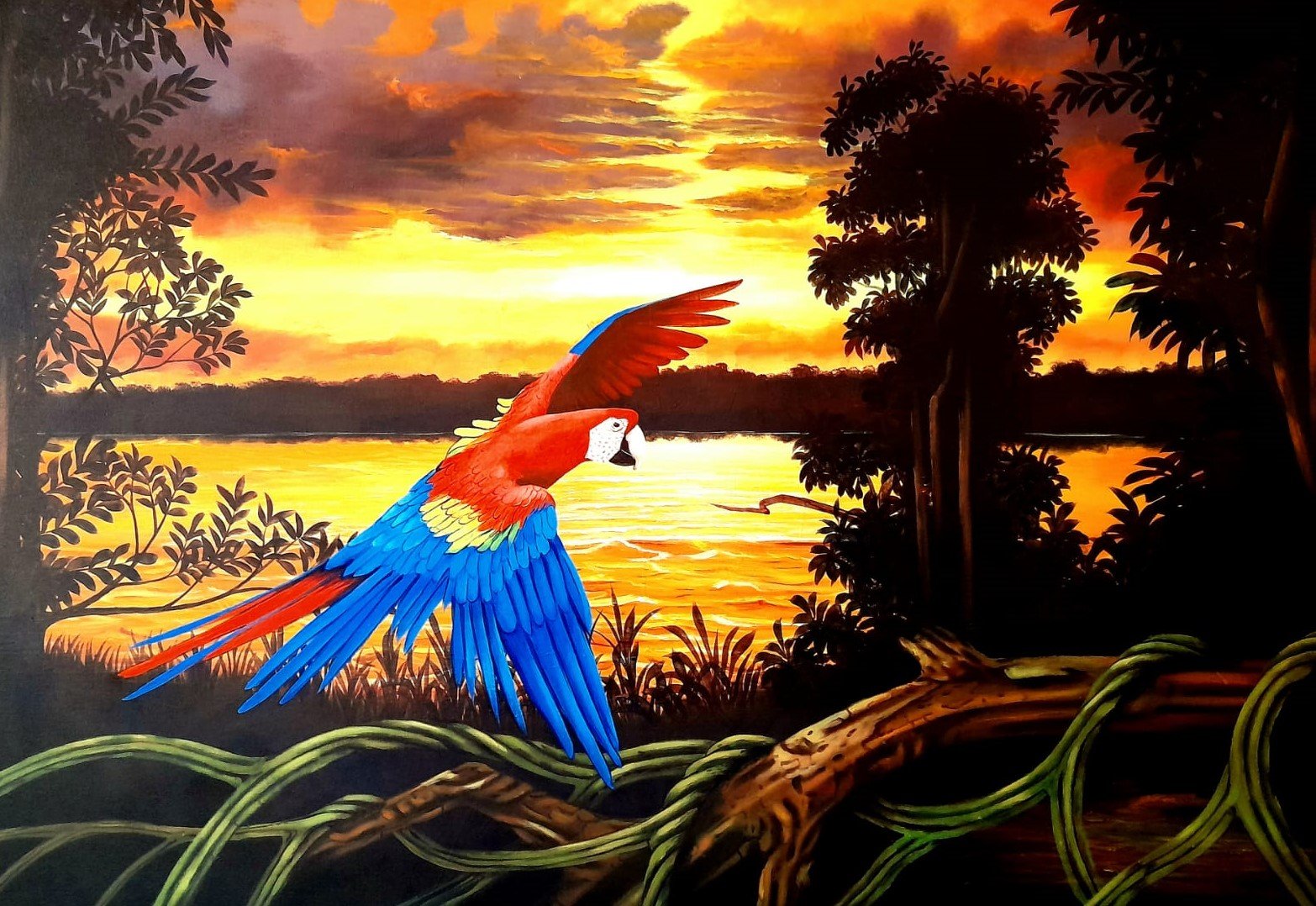 Pintura visionaria de la Amazonía bajo los efectos de la ayahuasca - Ayahuasca para el Mundo - Dennis Inokoshi