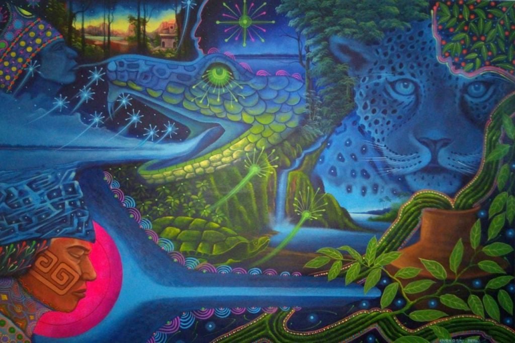 Pintura visionaria de la Chacruna y visiones amazónicas - Ayahuasca para el Mundo
